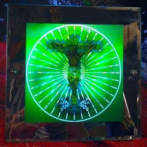 Vintage Jesus Motion Light Up Mirror Rasta Colors